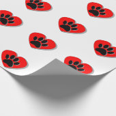 Rode Hart en Hond Poot Print Cadeaupapier (Hoek)
