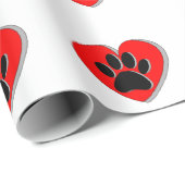 Rode Hart en Hond Poot Print Cadeaupapier (Rol Hoek)