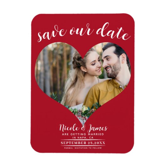 Rode Hart Foto Bruiloft Save the Date Magneet (Verticaal)