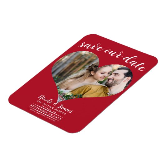 Rode Hart Foto Bruiloft Save the Date Magneet (Linkerzijde)