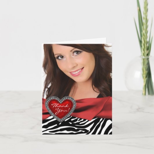 Rode Hart Foto Zebra Dankkaartjes Bedankkaart (Voorkant)