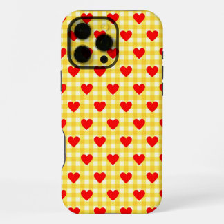 Rode Hart Geel Gingham Lief Valentijnsdag Cadeau iPhone 16 Pro Max Hoesje