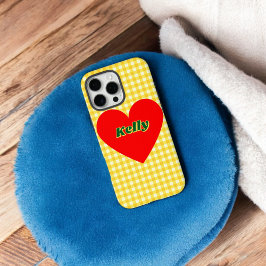 Rode Hart Geel Gingham Schattigee Valentijnsdag Gi iPhone 16 Pro Max Hoesje