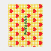 Rode Hart Geel Gingham Valentijnsdag Gift Fleece Deken (Voorkant)