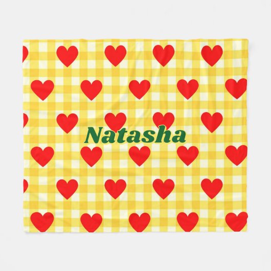 Rode Hart Geel Gingham Valentijnsdag Gift Fleece Deken (Voorkant (Horizontaal))