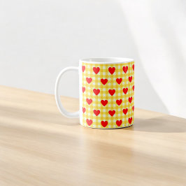 Rode Hart Geel Gingham Valentijnsdag Gift Koffiemok