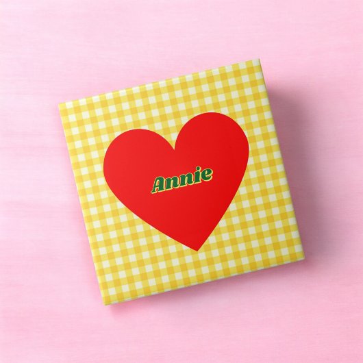 Rode Hart Geel Gingham Valentijnsdag Tegeltje