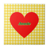 Rode Hart Geel Gingham Valentijnsdag Tegeltje (Voorkant)