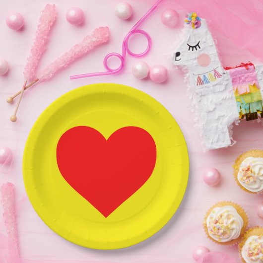 Rode Hart Geel Papieren Bordje (Feest)