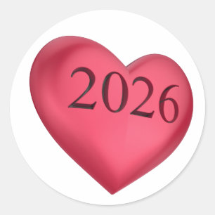 Rode hart gegraveerd met 2026 ronde sticker
