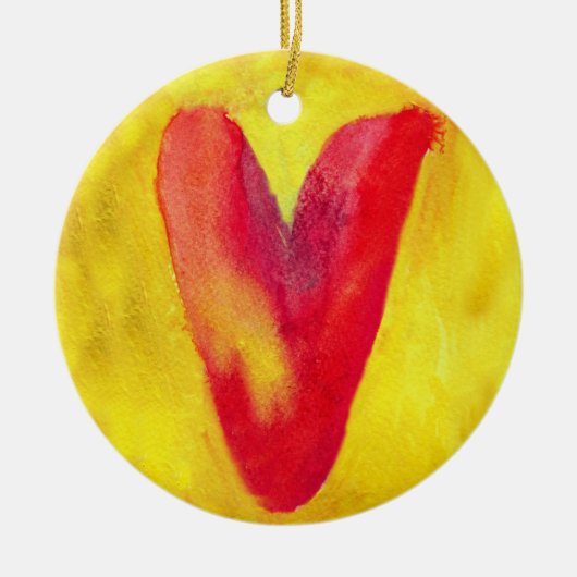 Rode hart Gele achtergrond  Ornament (Voorkant)
