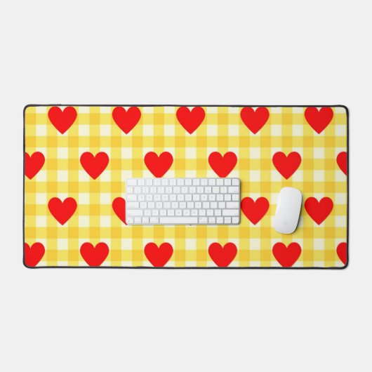 Rode Hart Gele Gingham Valentijnsdag Bureaumat (Keyboard & Muis)