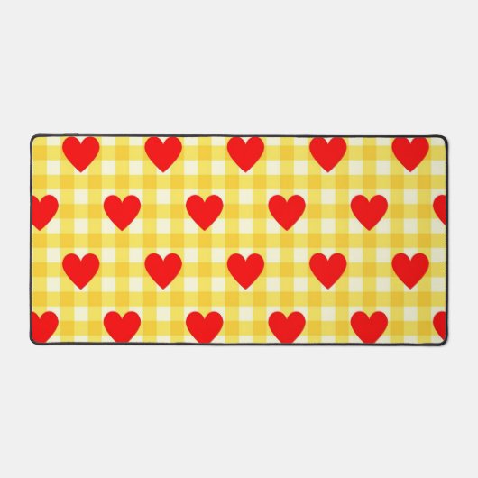 Rode Hart Gele Gingham Valentijnsdag Bureaumat (Voorkant)