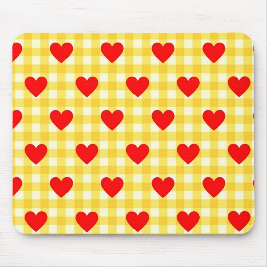 Rode Hart Gele Gingham Valentijnsdag Muismat (Voorkant)