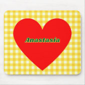 Rode Hart Gele Gingham Valentijnsdag Muismat (Voorkant)