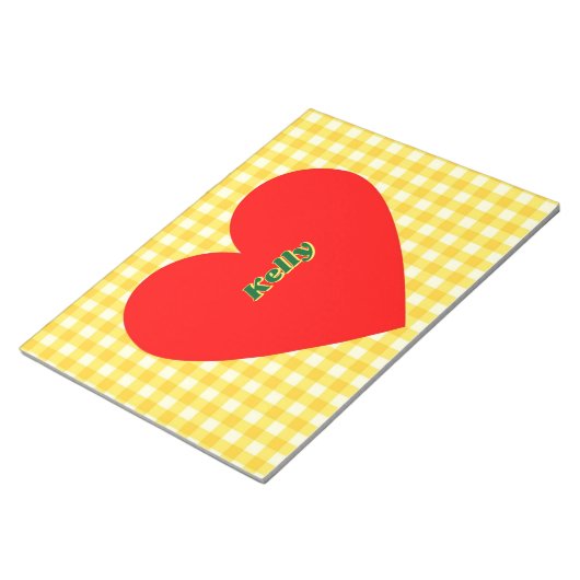 Rode Hart Gele Gingham Valentijnsdag Notitieblok (Schuin)