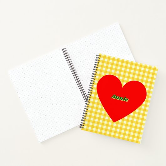 Rode Hart Gele Gingham Valentijnsdag Notitieboek (Binnen)