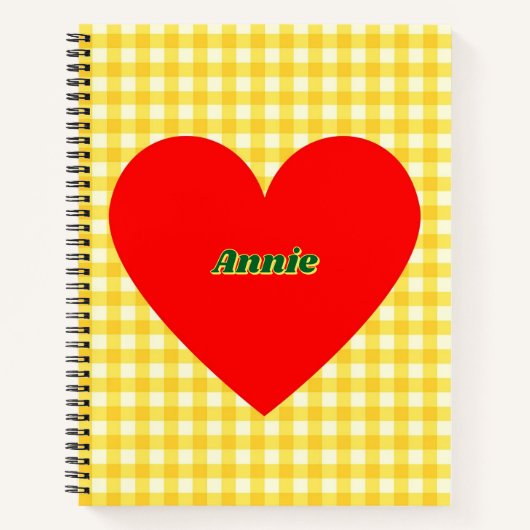 Rode Hart Gele Gingham Valentijnsdag Notitieboek (Voorkant)