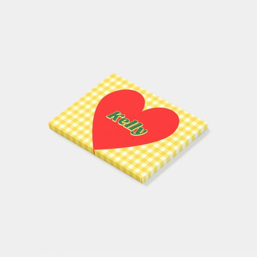 Rode Hart Gele Gingham Valentijnsdag Post-it® Notes (Schuin)