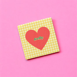 Rode Hart Gele Gingham Valentijnsdag Stenen Onderzetter