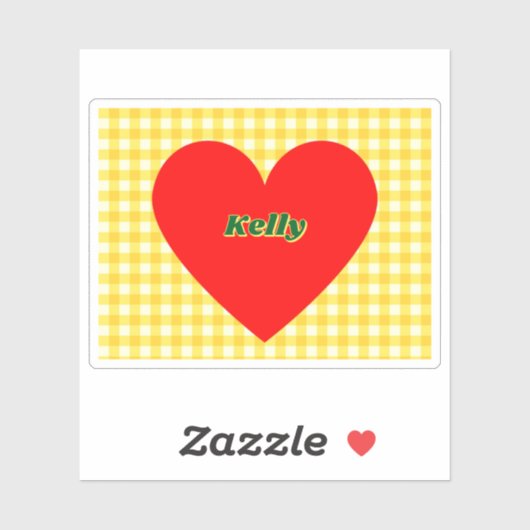 Rode Hart Gele Gingham Valentijnsdag Sticker (Vel)