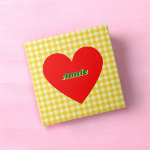 Rode Hart Gele Gingham Valentijnsdag Tegeltje