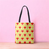Rode Hart Gele Gingham Valentijnsdag Tote Bag