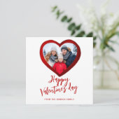Rode Hart Gelukkige Valentijnsdag Familiefoto Feestdagenkaart (Staand voorkant)