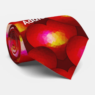 Rode hart geometrisch Valentijnsdag patroon naam Stropdas