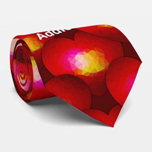Rode hart geometrisch Valentijnsdag patroon naam Stropdas (Opgerold)