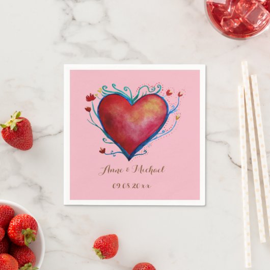 Rode Hart gepersonaliseerde bruiloft servetten (Insitu)