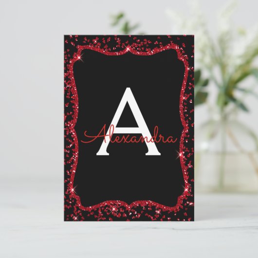 Rode Hart Glitter Sparkle Sweet Zestien Verjaardag Kaart (Staand voorkant)