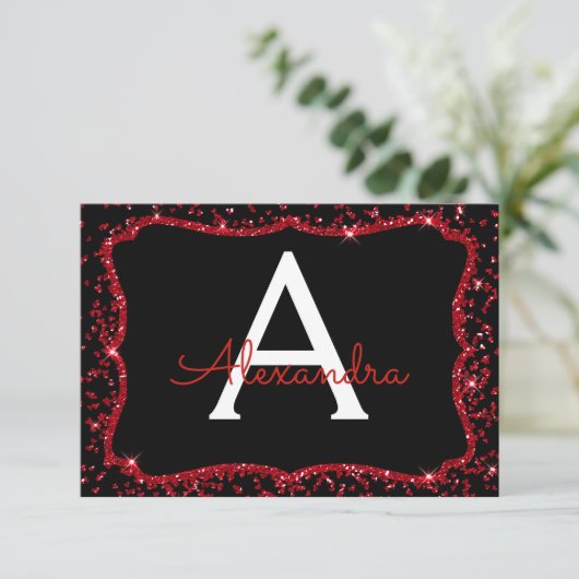 Rode Hart Glitter Sparkle Sweet Zestien Verjaardag Kaart (Staand voorkant)