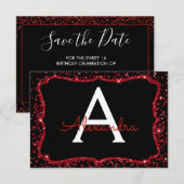 Rode Hart Glitter Sparkle Sweet Zestien Verjaardag Kaart (Voorkant / Achterkant)