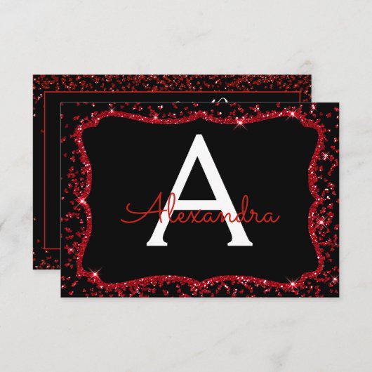 Rode Hart Glitter Sparkle Sweet Zestien Verjaardag Kaart (Voorkant / Achterkant)