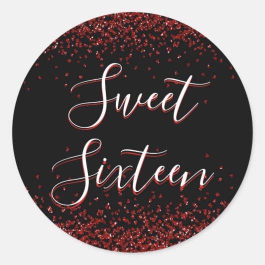 Rode Hart Glitter Sweet Zestien Envelop Seal Ronde Sticker (Voorkant)