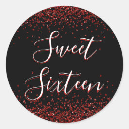 Rode Hart Glitter Sweet Zestien Envelop Seal Ronde Sticker