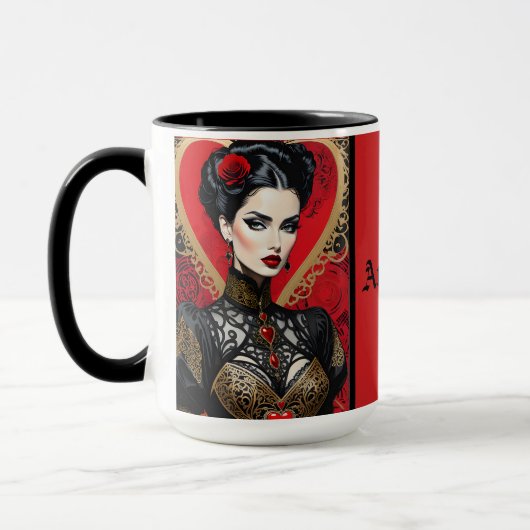 Rode Hart Gothic Lady Koffie Mok (Links)