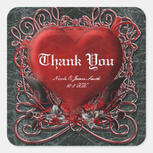 Rode Hart Gothische Valentijnsdag Bruiloft Favor Vierkante Sticker