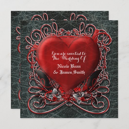 Rode Hart Gothische Valentijnsdag Trouwkaarten Kaart (Voorkant / Achterkant)