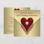 Rode Hart Gouden 50e trouwdagfeest Kaart (Voorkant / Achterkant)