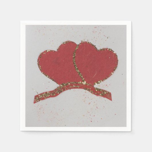 Rode hart gouden glans Valentijn Servet (Voorkant)