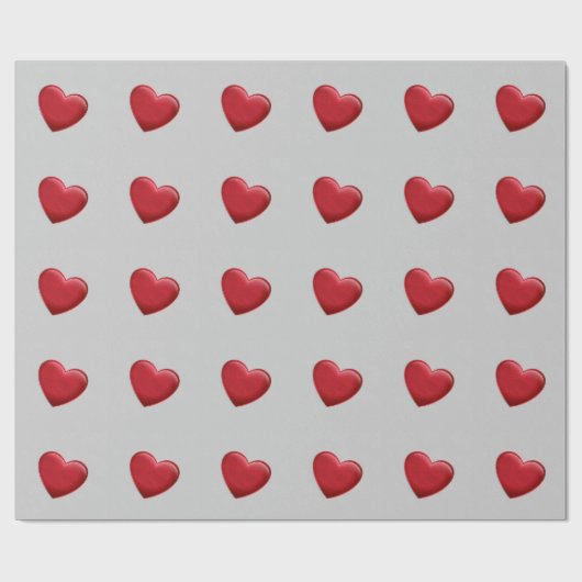Rode Hart Grijs Trendy Liefde Bruiloft Cadeaupapier (Vlak)