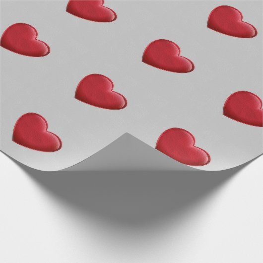 Rode Hart Grijs Trendy Liefde Bruiloft Cadeaupapier (Hoek)