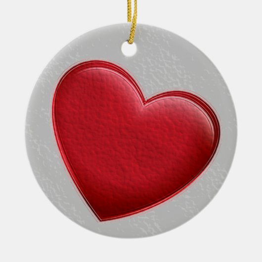 Rode Hart Grijze Trendy Liefde Bruiloft Keramisch Ornament (Voorkant)