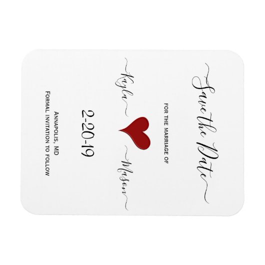 Rode Hart | Hand Lettered Wedding Save the Date Magneet (Horizontaal)
