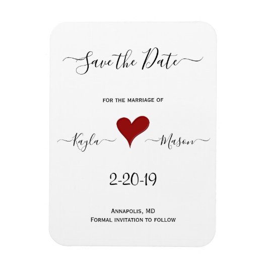 Rode Hart | Hand Lettered Wedding Save the Date Magneet (Verticaal)