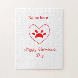 Rode hart hond kat poot gelukkige valentijnsdag na legpuzzel