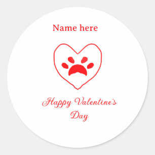 Rode hart hond kat poot gelukkige valentijnsdag na ronde sticker
