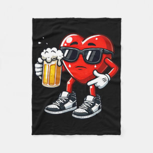 Rode Hart houdt bierpul grappige Valentijnsdag C Fleece Deken